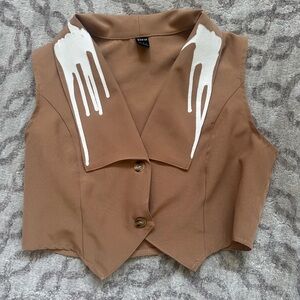 Brown Sleeveless Cropped Vest | White Accents